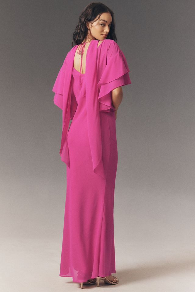De La Vali Dolores V-Neck Flutter-Sleeve Maxi Dress #1