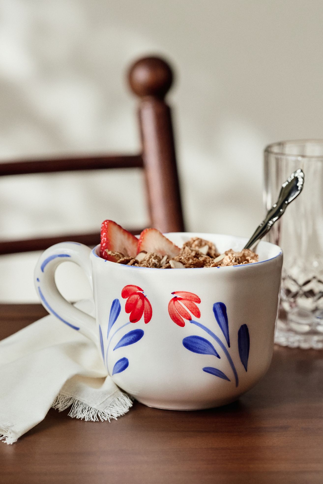 Stefania Italian Earthenware Mugs, Set of 4 - Blue Floral, Set Of 4