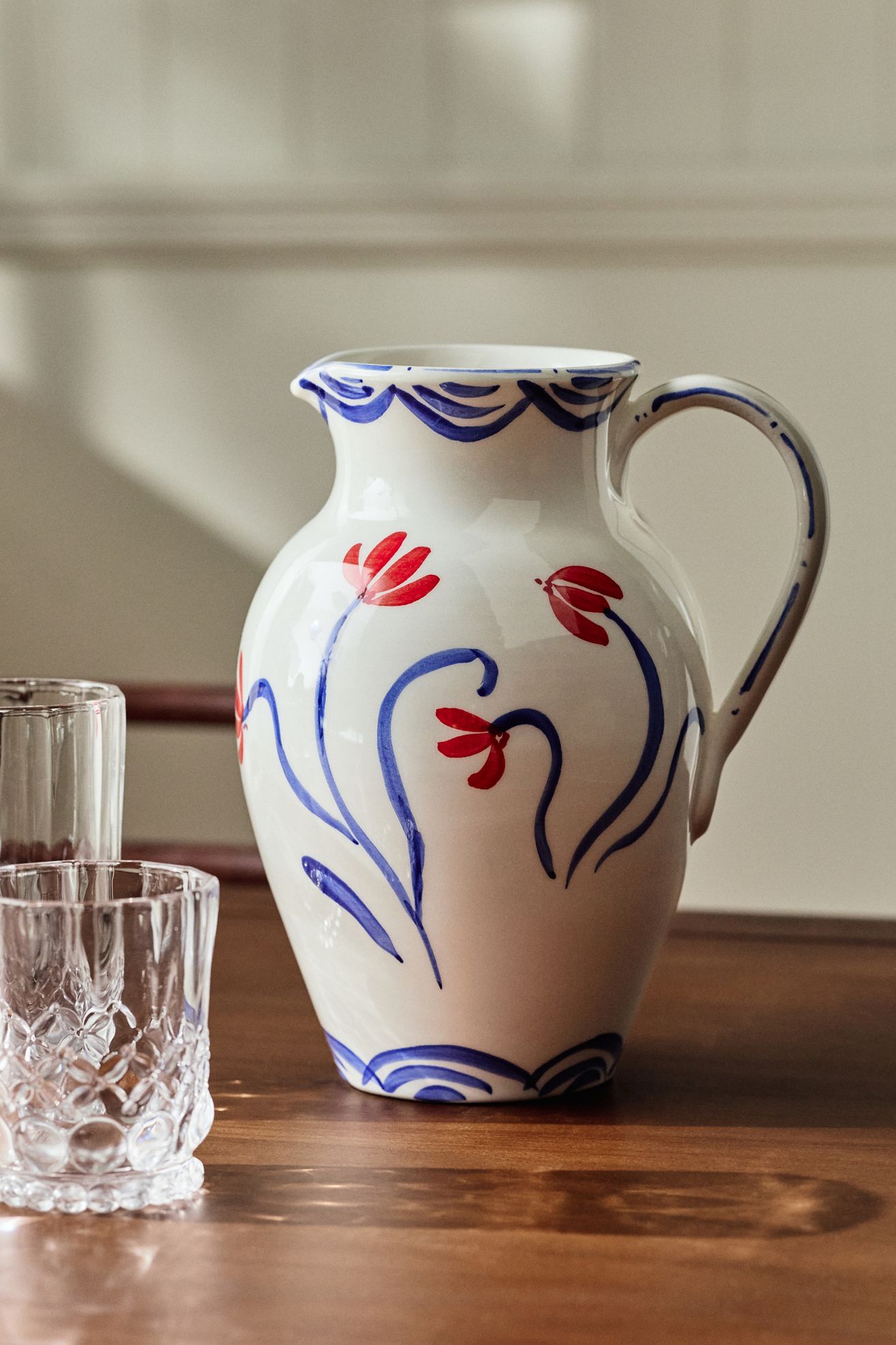 Stefania Italian Earthenware Pitcher - Blue Floral, One Size