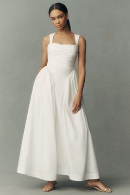 BHLDN Strapless Drop-Waist Fit & Flare Jacquard Maxi Dress