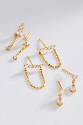 Delicate Crystal Earrings, Set of 3