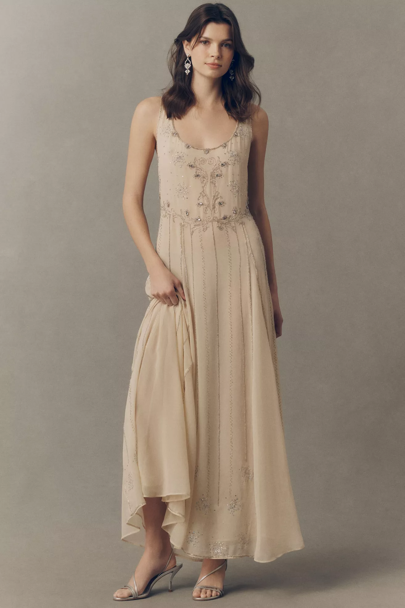 RIXO Silvanna Scoop-Neck Beaded Maxi Dress