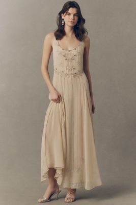RIXO Silvanna Scoop-Neck Beaded Maxi Dress