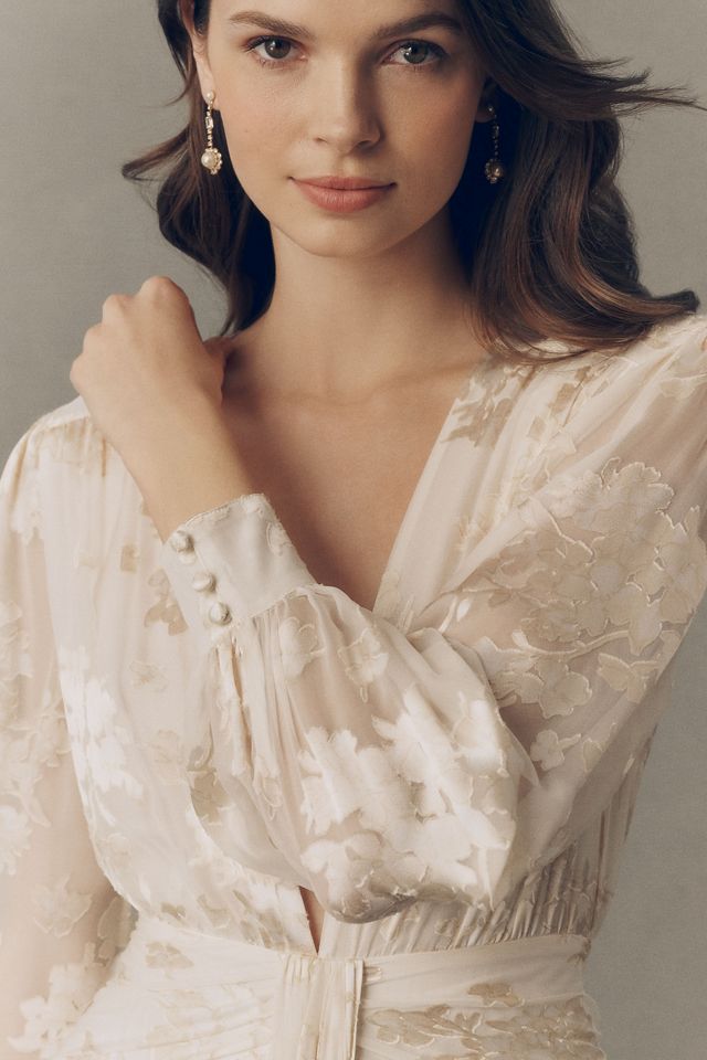 RIXO Meera Plunge-Neck Silk Blend Maxi Dress | Anthropologie