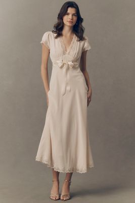 BHLDN Flutter-Sleeve V-Neck Floral Chiffon A-Line Maxi Dress | Anthropologie