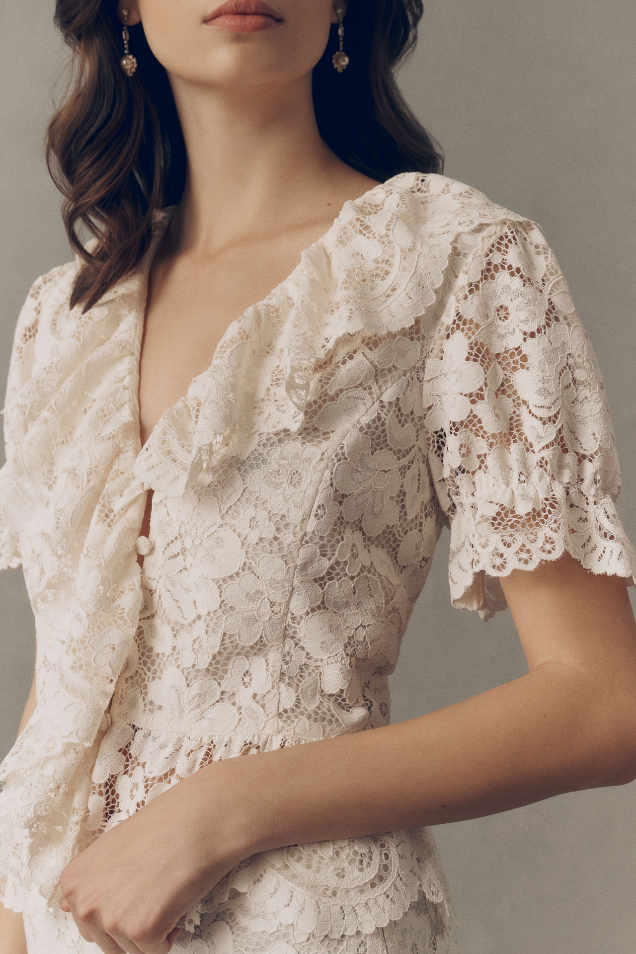 RIXO Dollie Lace Ruffle Top