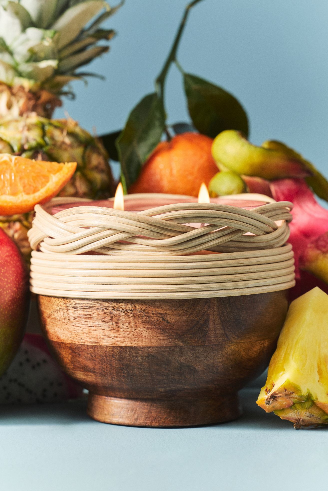 Woven Wood Fruity Dragon Fruit & Mango Glass Candle - Dragonfruit & Mango, S