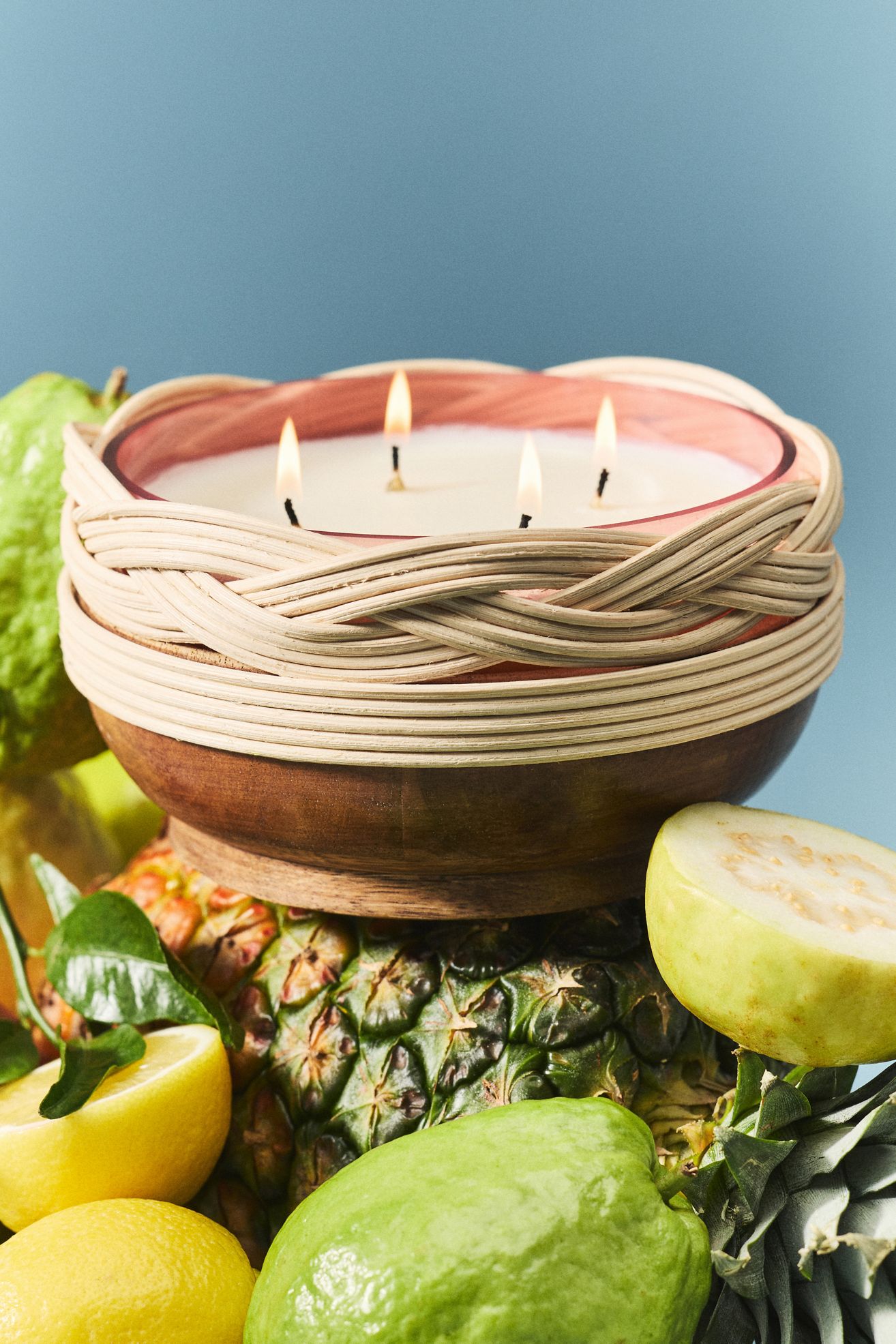Woven Wood Fruity Hibiscus & Pink Guava Glass Candle - Hibiscus & Pink Guava, M