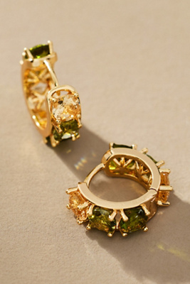 By Anthropologie Crystal Mini Huggie Hoop Earrings In Green