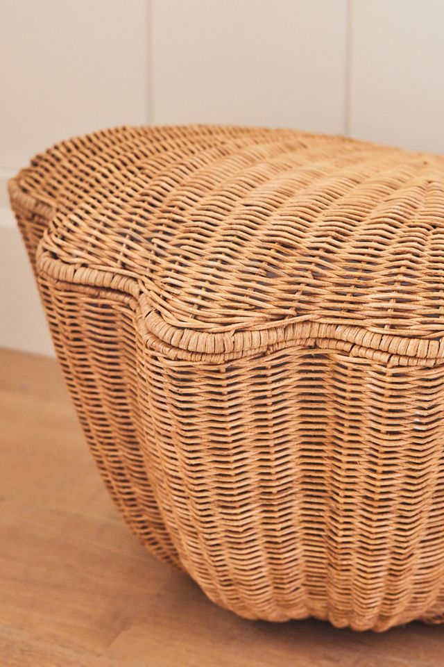 Shell Wicker Woven Basket with Hinged Lid #1