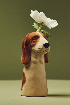 Anthropologie Beagle Stoneware Dog Vase In Multi