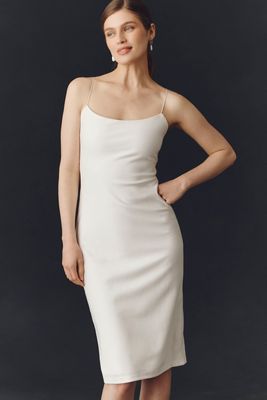 bhldn square-neck back-slit slim satin midi dress Square-Neck Back-Slit Slim Stretch Satin Midi Dress by BHLDN in White, Women's Size: Medium