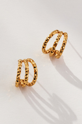 By Anthropologie Water-resistant Textured Huggie Hoop Earrings In Gold