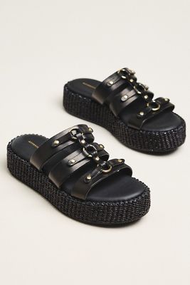 By Anthropologie Leather Gladiator Slide Sandals