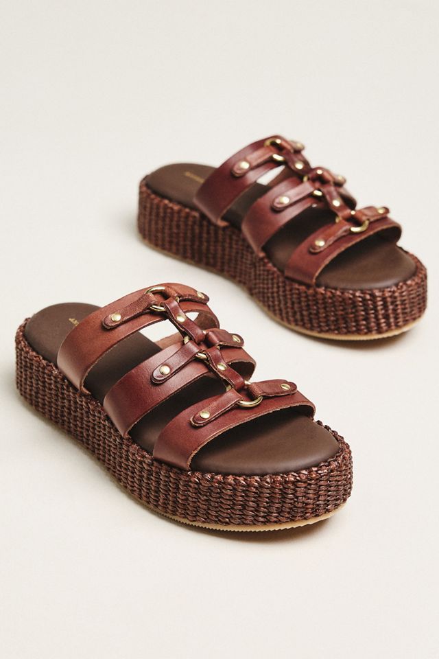 By Anthropologie Studded Multi-Strap Slide Sandals #1