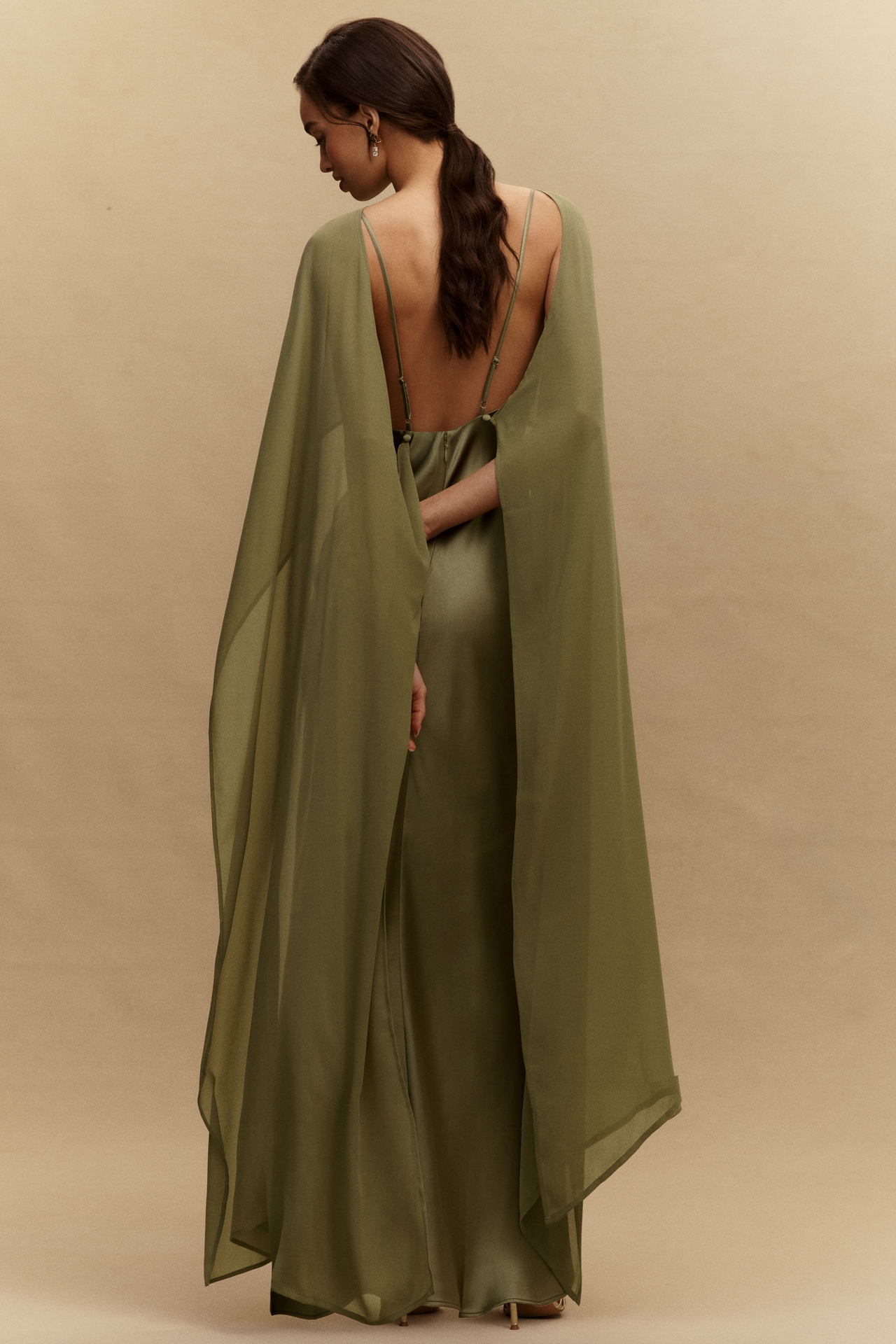 BHLDN Chiffon Cape Maxi Dress