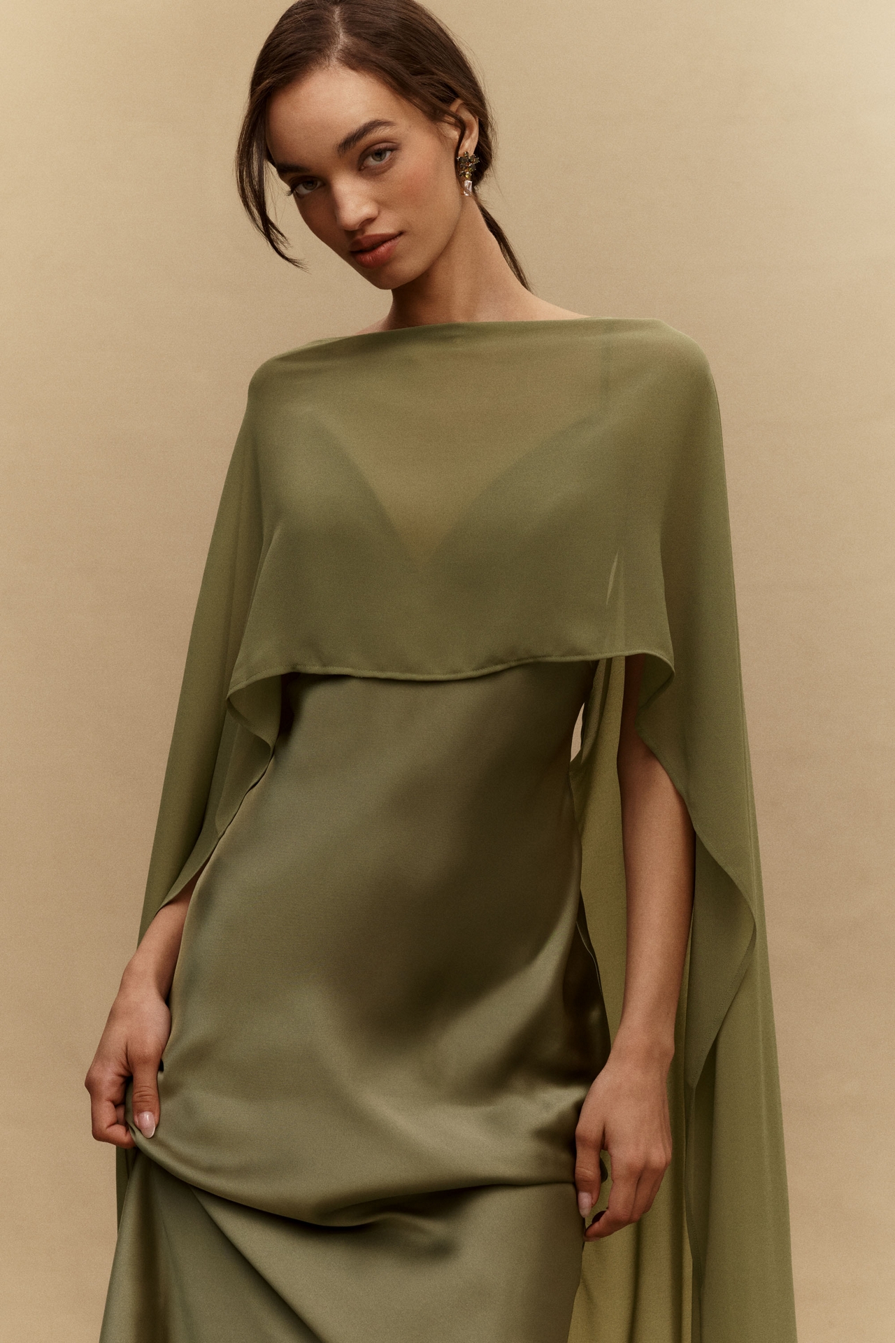 BHLDN Chiffon Cape Maxi Dress