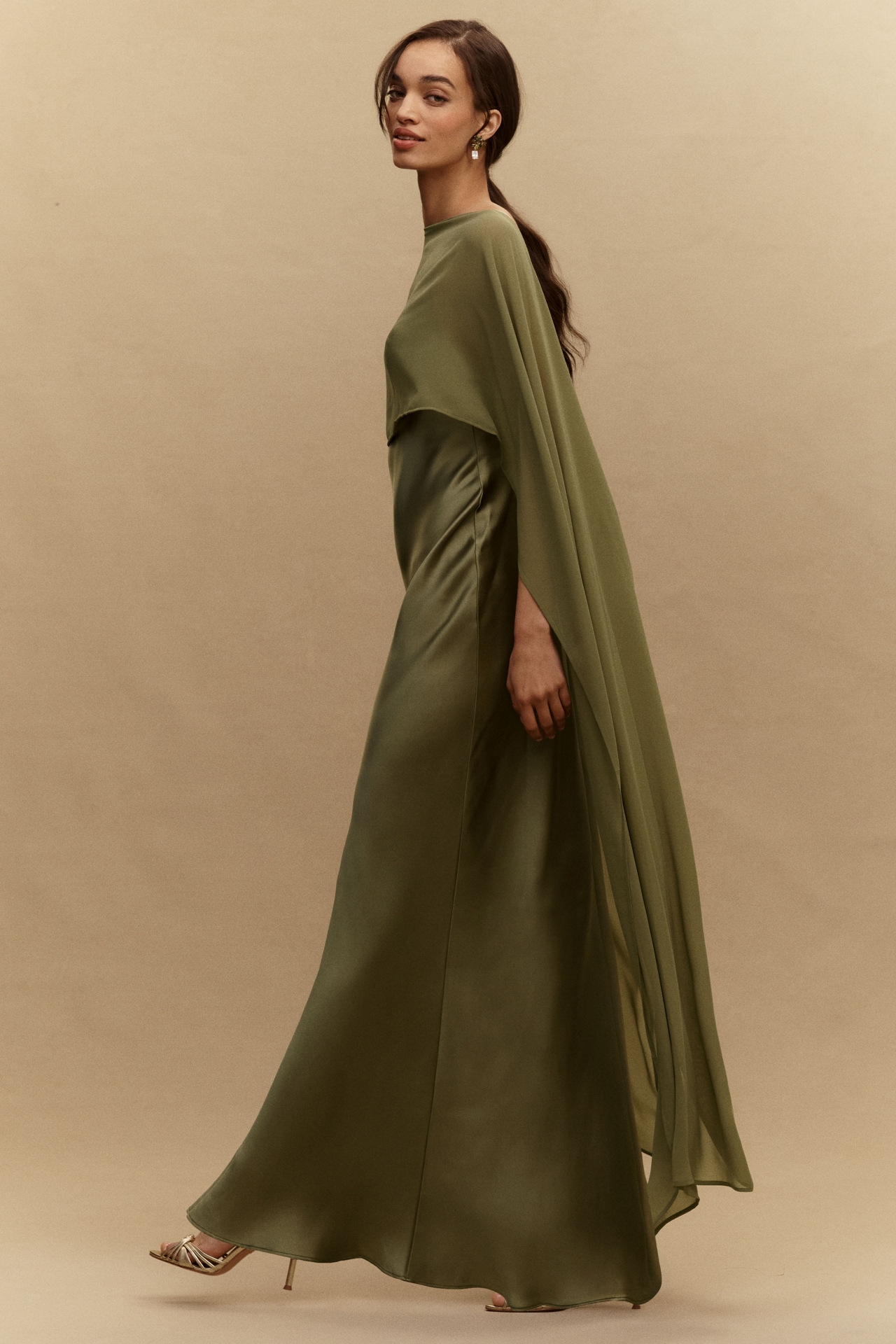 BHLDN Chiffon Cape Maxi Dress
