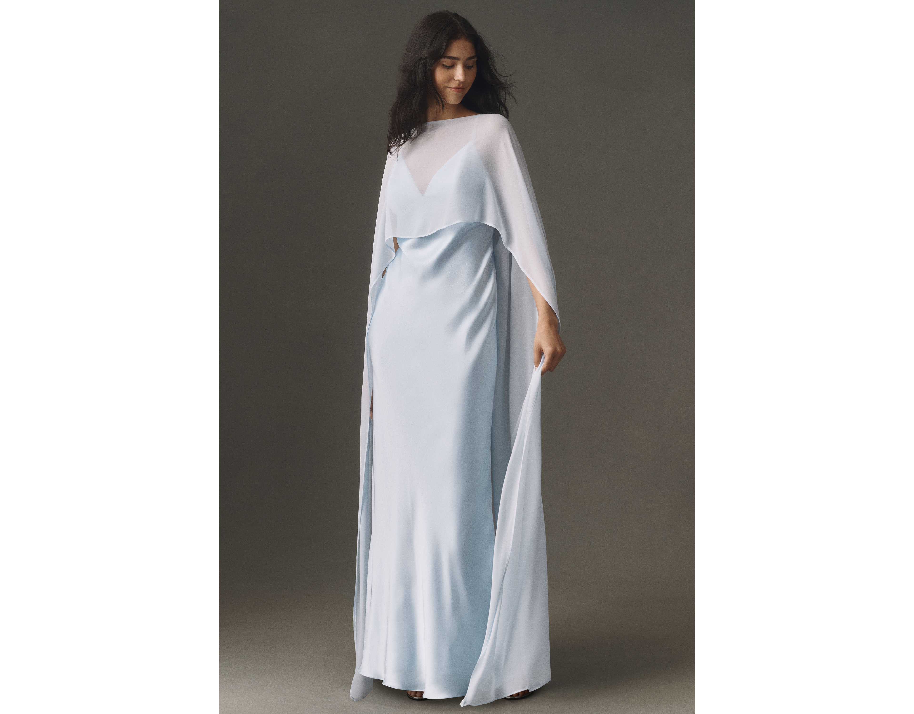 BHLDN Brigid Chiffon Cape Maxi Dress