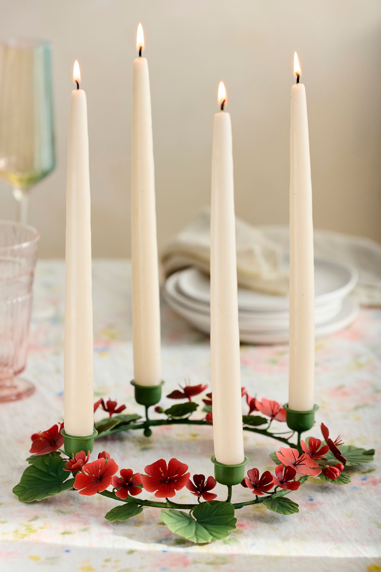 Geranium Centerpiece Taper Holder - Bright Red, Standard, One Size