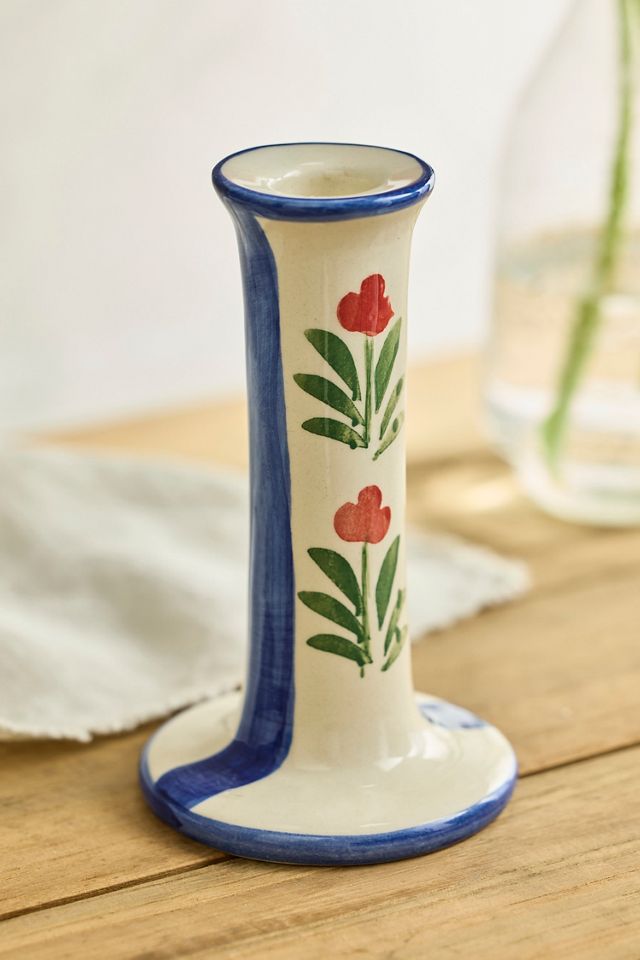 Floral Stripe Stoneware Taper Holder #2