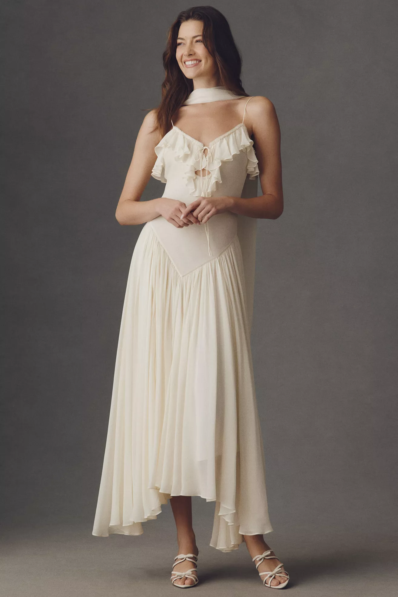 De La Vali Harmattan Basque-Waist Scarf Maxi Dress