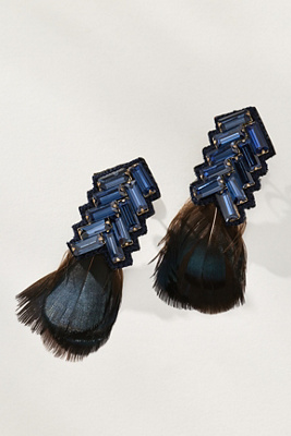 Suzanna Dai Bengal Chevron Feather Earrings In Blue