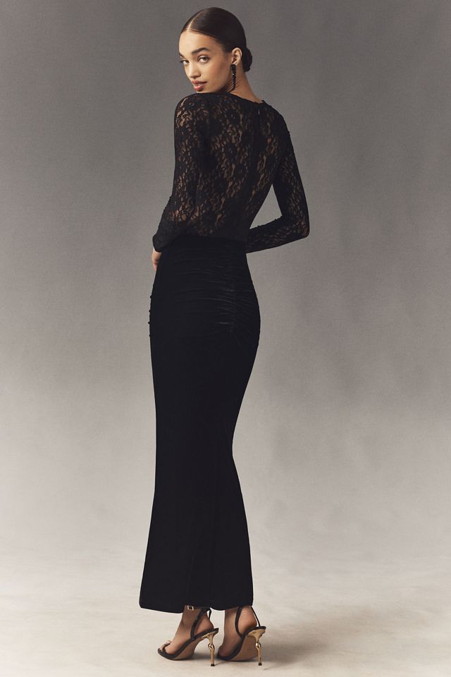 Bardot Helenie Long-Sleeve Stretch Velvet Lace Maxi Dress #1