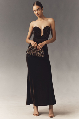 Bardot Elvira Strapless U-wire Velvet Maxi Dress In Brown