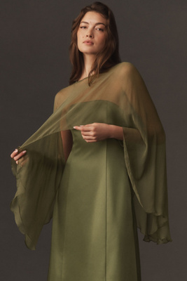 Geisha Designs High-low Sheer Cape In Green