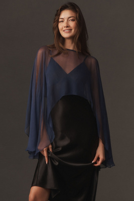 Geisha Designs High-low Sheer Cape In Blue