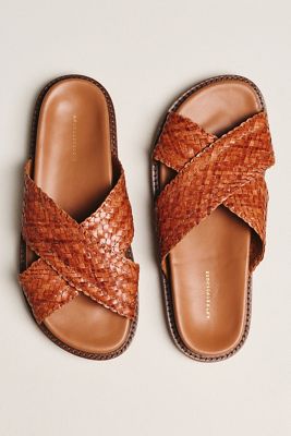 By Anthropologie Raffia Cross Sandals