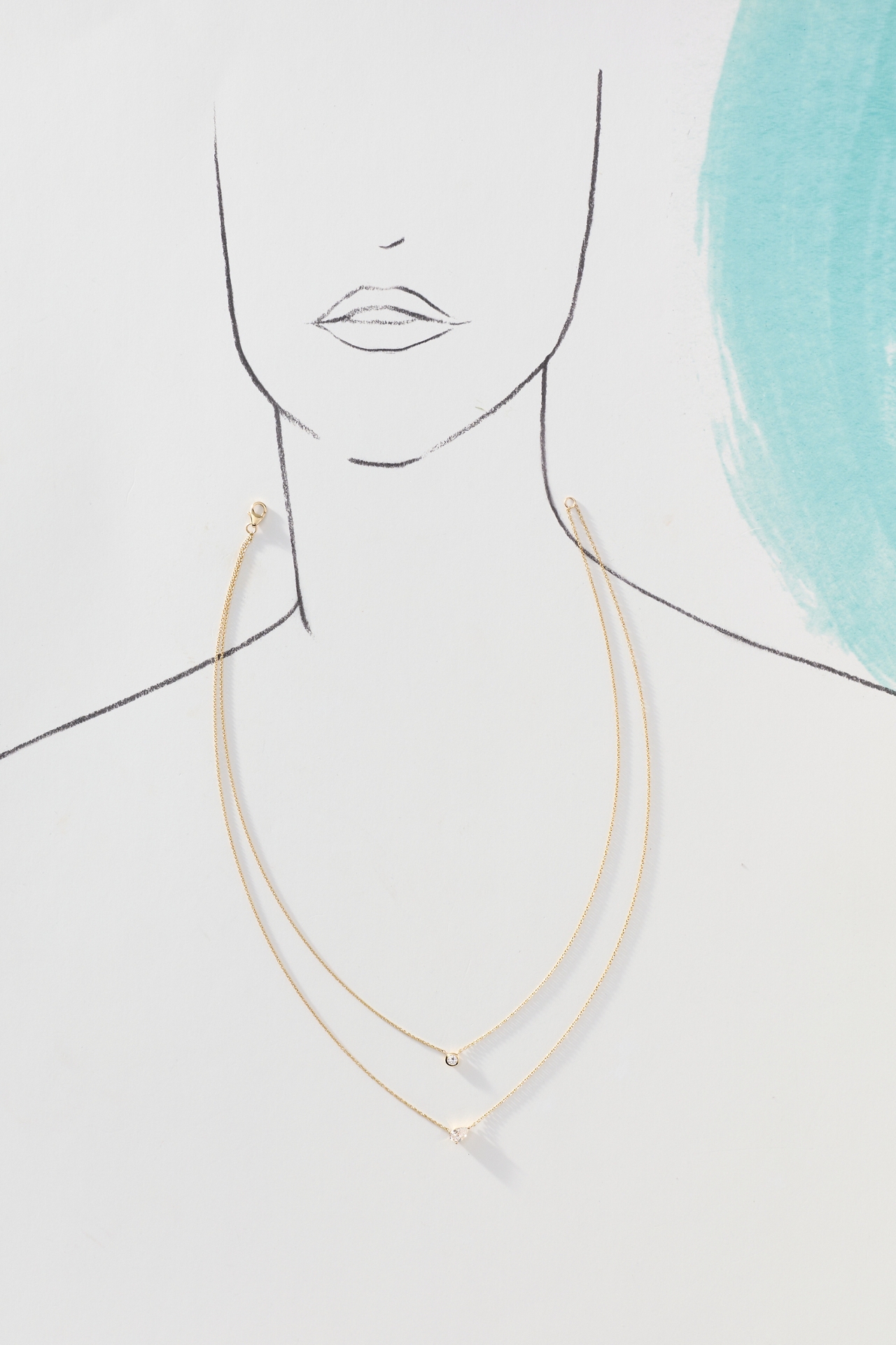 By Adina Eden Lab Grown Diamond Double-Layer Pear & Bezel Necklace