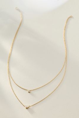 By Adina Eden Lab Grown Diamond Double-Layer Pear & Bezel Necklace