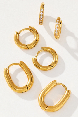 By Anthropologie Huggie Hoop Earrings, Set Of 3 In Gold