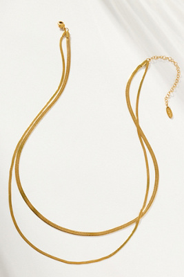 By Anthropologie Water-resistant Herringbone Layered Necklace In Gold