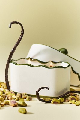 Anthropologie Cherie Gourmand Smoked Pistachio Lidded Porcelain Candle In White