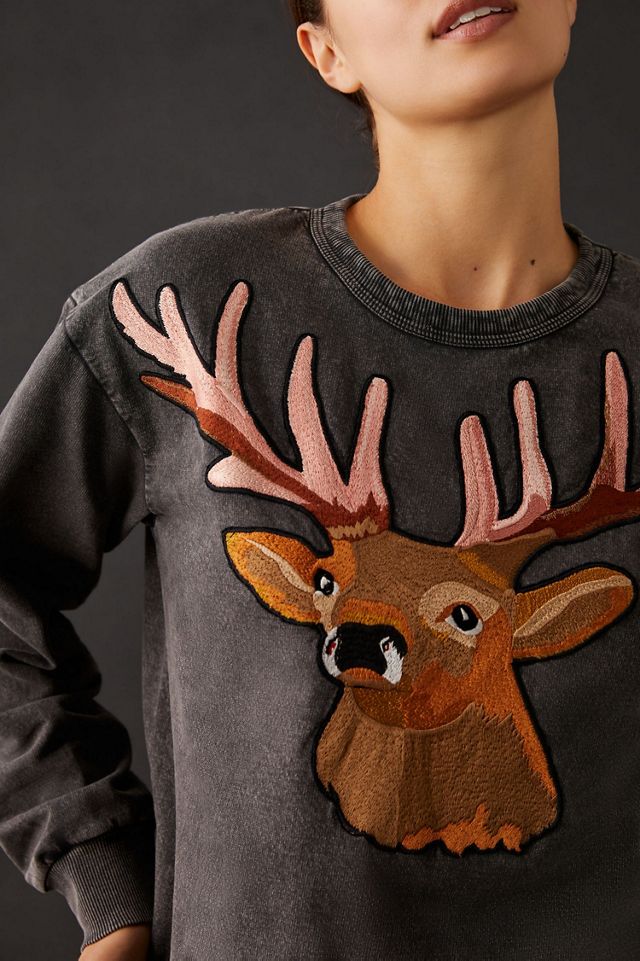 Tiny Embroidered Reindeer Crewneck Sweatshirt #2