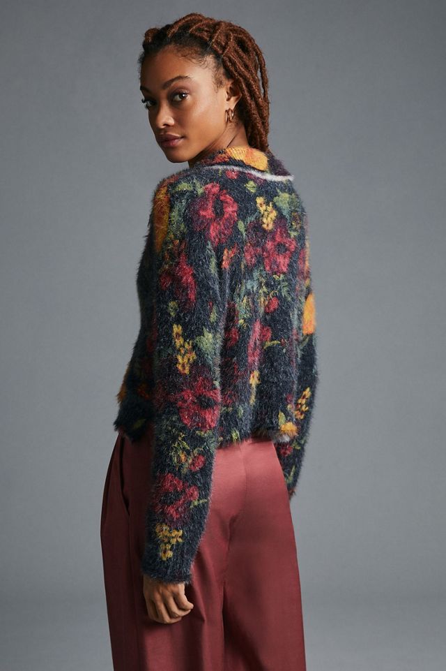 Cropped Eyelash Cardigan Sweater #4