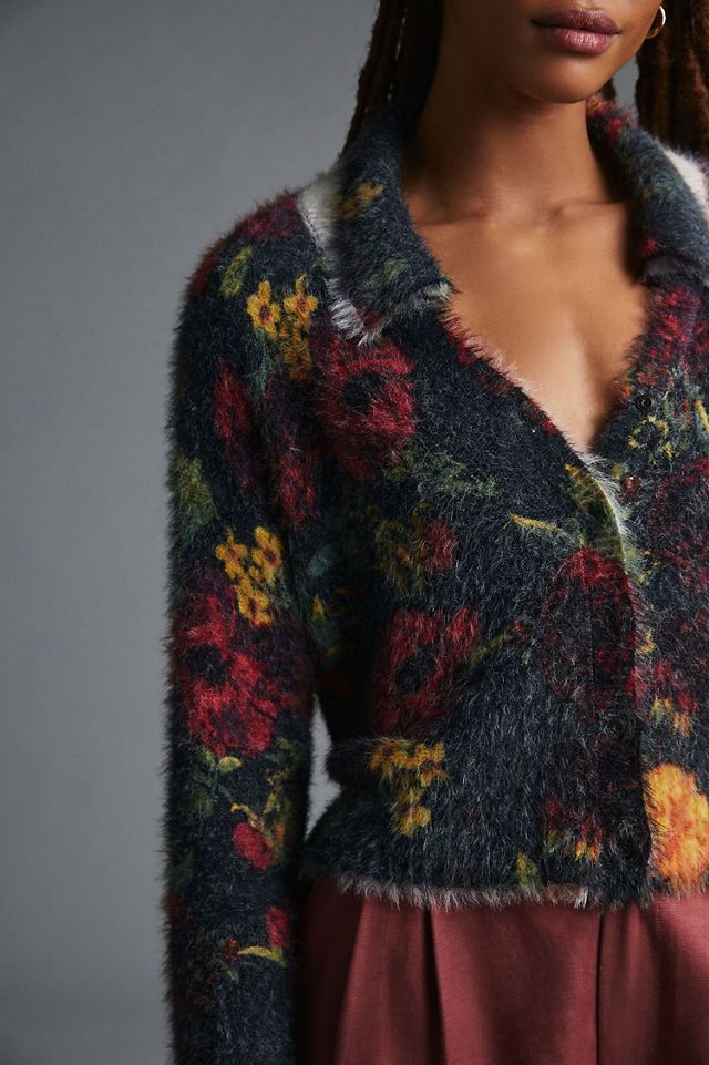 Cropped Eyelash Cardigan Sweater #2