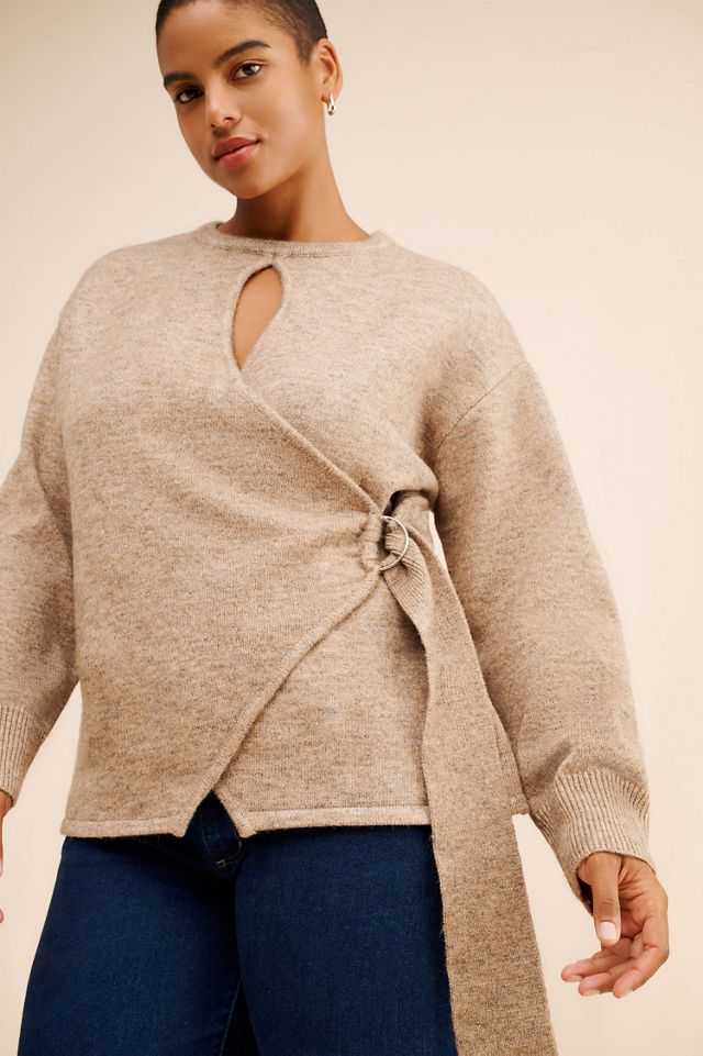 Eloquii Wool Blend Belted Wrap Sweater #3