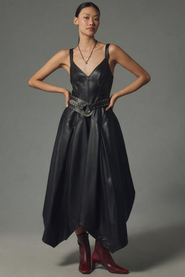 Pilcro Sleeveless Faux Leather Corset Midi Dress | Anthropologie