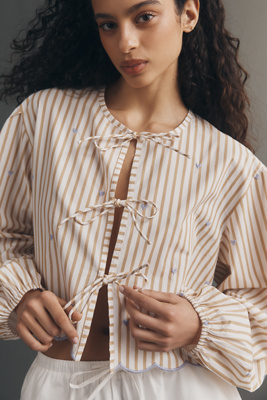 Maeve Tie-Front Puff-Sleeve Shirt | Anthropologie
