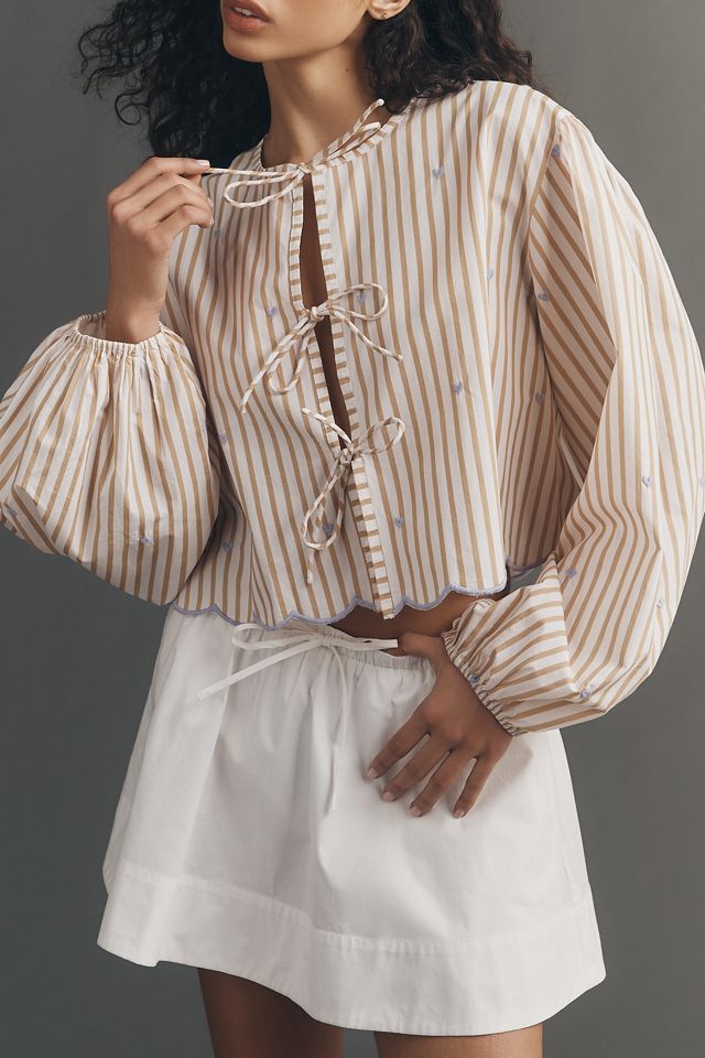 Maeve Tie-Front Puff-Sleeve Shirt #2