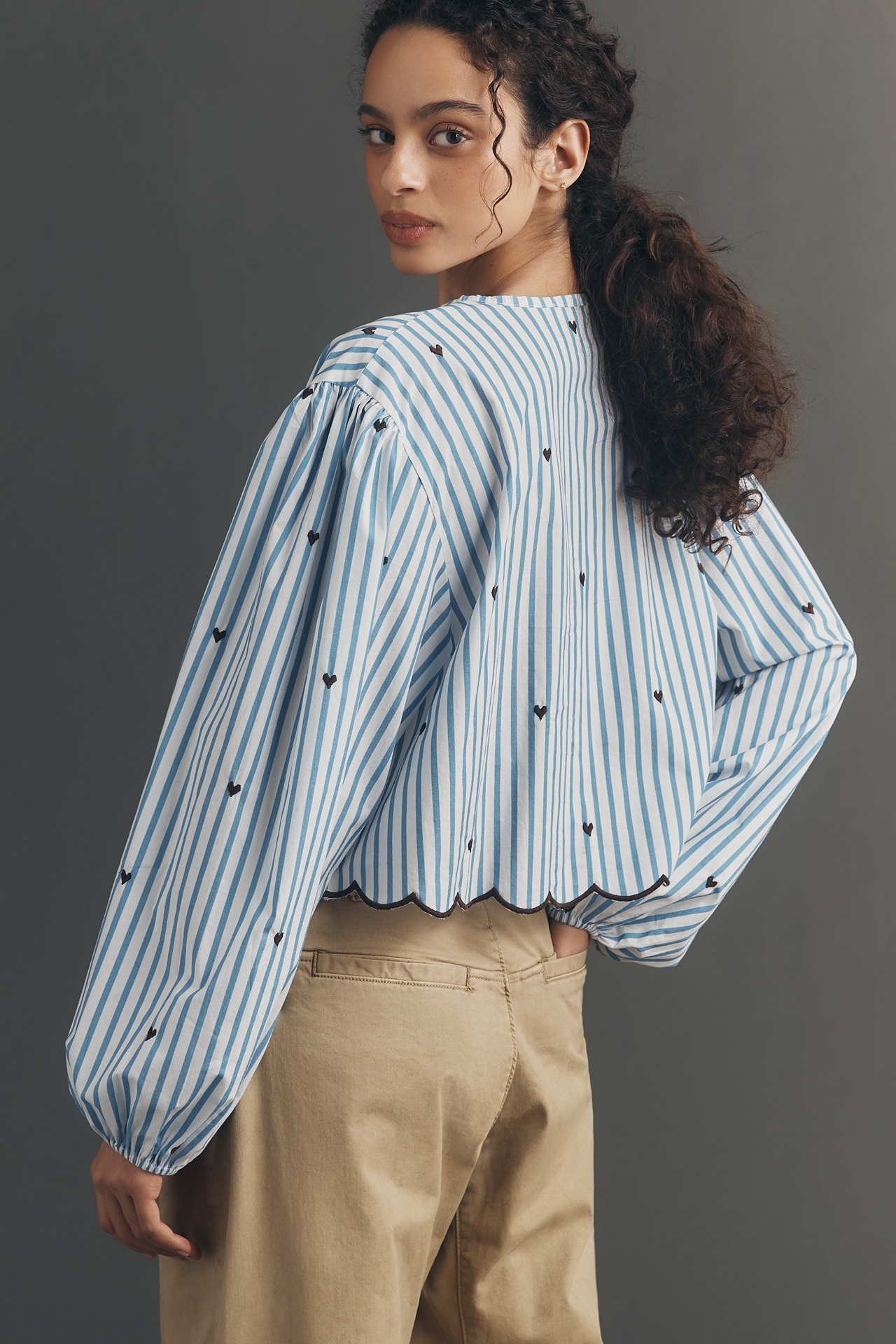 Maeve Tie-Front Puff-Sleeve Shirt