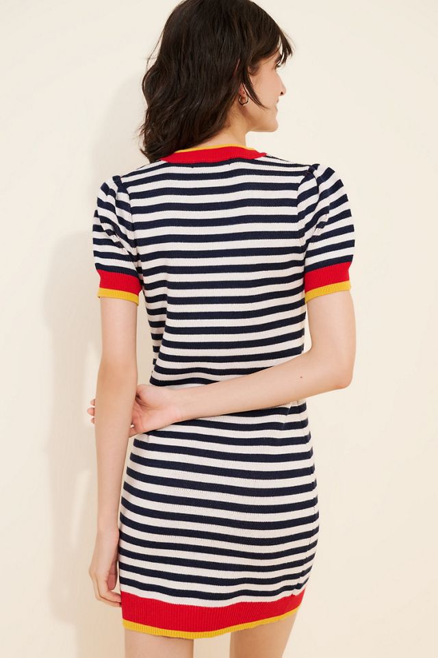 Flat White Knit Short-Sleeve Crew-Neck Mini Dress #1