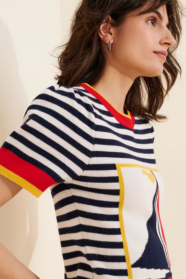 Flat White Knit Short-Sleeve Crew-Neck Mini Dress #2