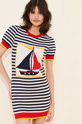 Flat White Knit Short-Sleeve Crew-Neck Mini Dress