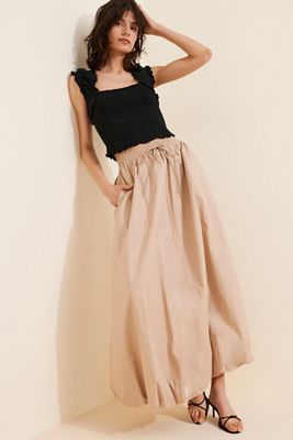 en elly Drawstring Bubble Maxi Skirt