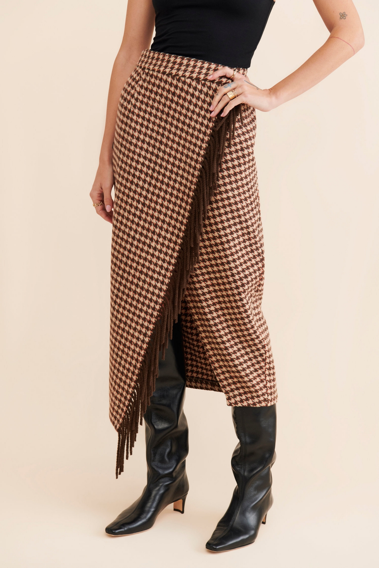 Mare Plaid Fringed Midi Skirt